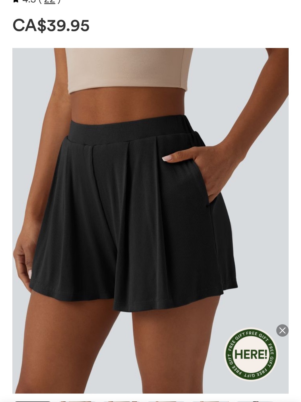 HALARA Black Pleated Flow Skort with Pockets